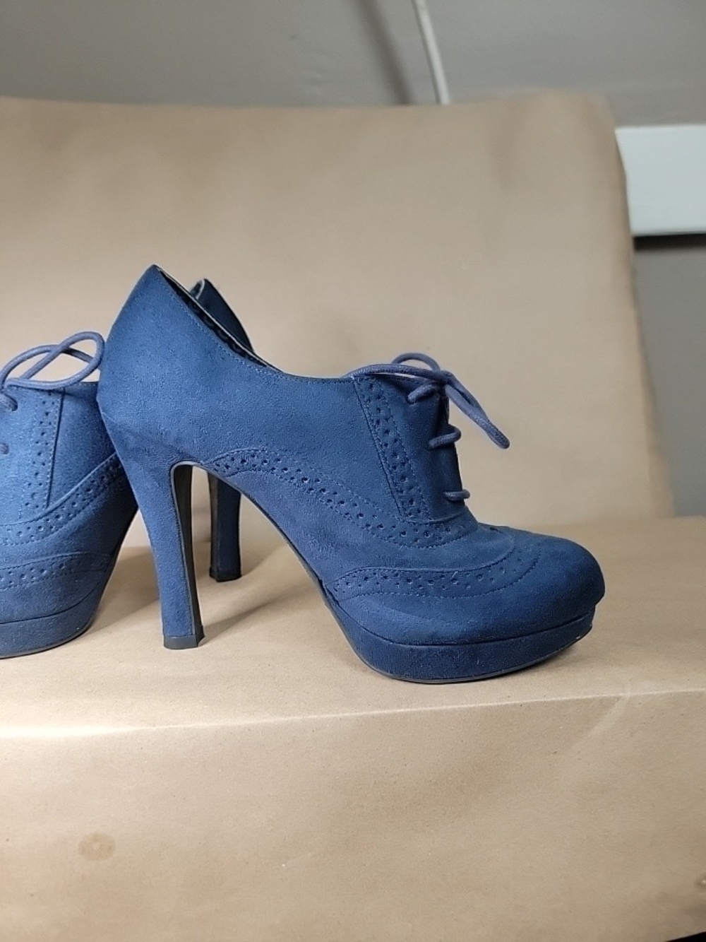 Women's Navy Suede Lace-Up Platform Heels